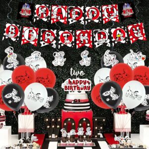 38 Pcs 101 Dalmatians Dogs Theme Birthday Party Decorations,Party Supply Set for Kids with 1 Happy Birthday Banner Garland , 13 Cupcake Toppers,6 Spiral ,18 Balloons for Party Decoration