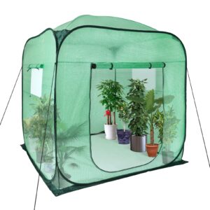 upgraded pop-up plant greenhouse for outdoors with roll-up zipper entry doors and windows, durable pe cover, walk-in and portable fast set-up green house with ground pegs & ropes for stability