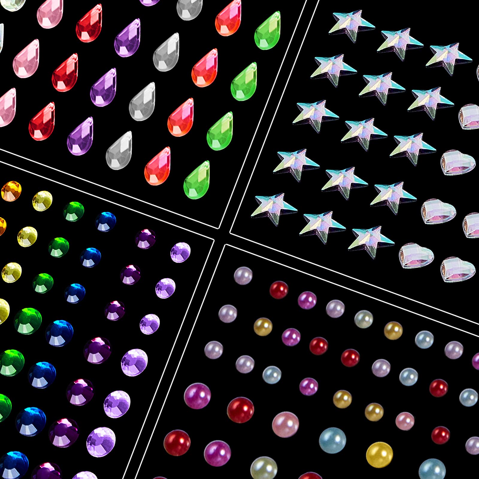 10 Sheets Face Gems Face Rhinestones Mermaid Jewels Rave Eyes Face Body Temporary Tattoos Stickers Glitter Crystal Tears Gem Stones Stickers for Festival Party (Rainbow Style)