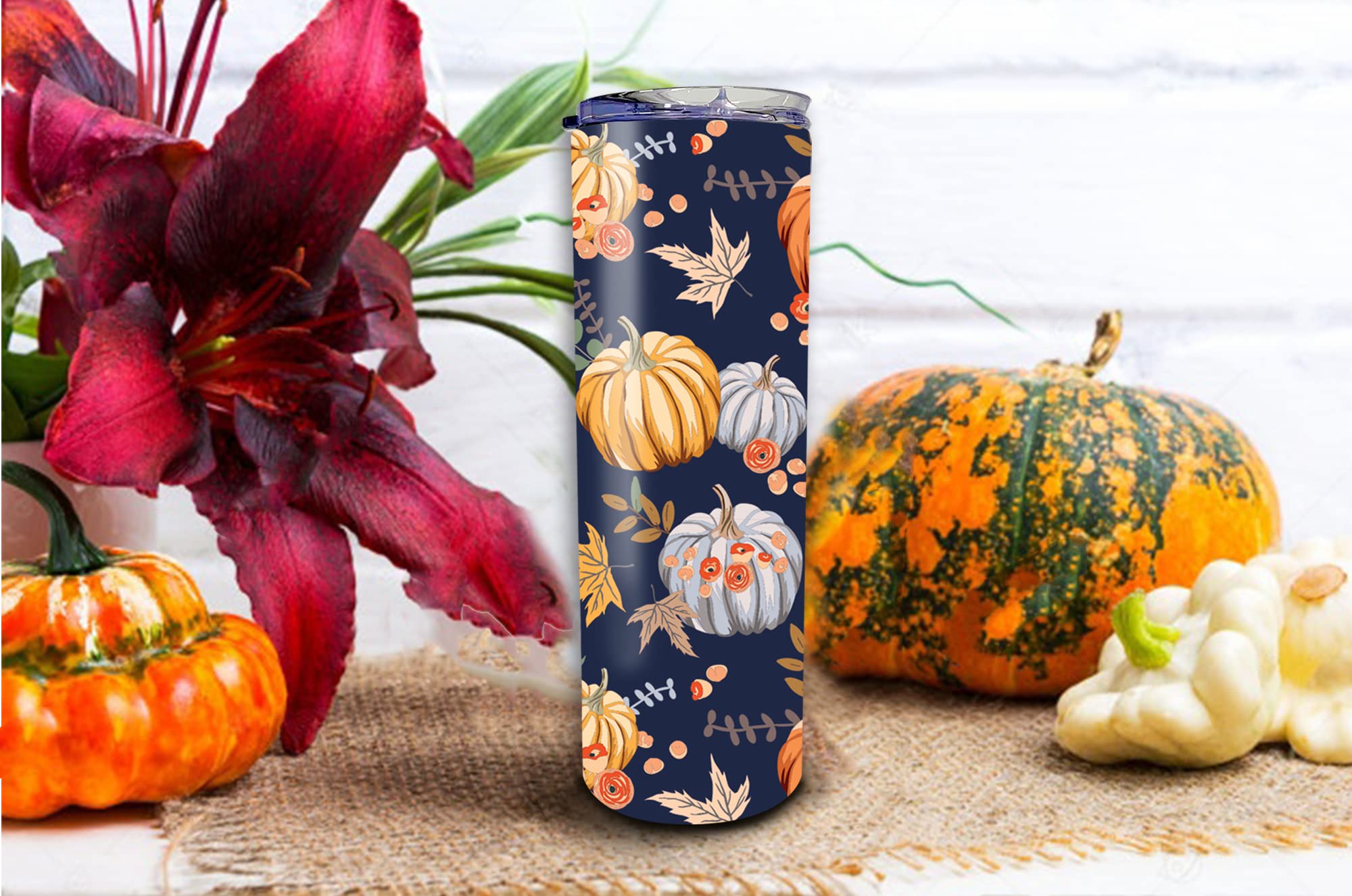 FALO 20 Oz Stainless Steel Pumpkin Tumbler Festival Pumpkin Fall Lover Tumbler Gift For Women For Mom