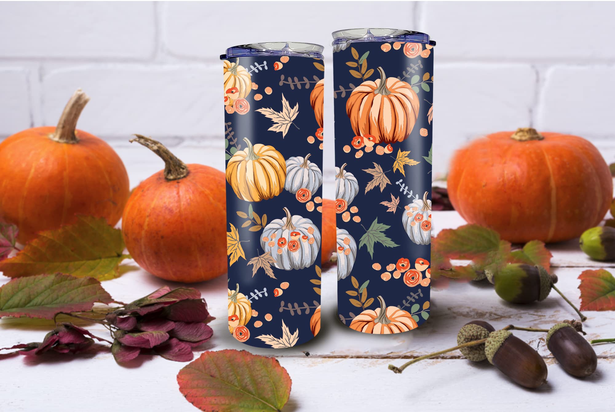 FALO 20 Oz Stainless Steel Pumpkin Tumbler Festival Pumpkin Fall Lover Tumbler Gift For Women For Mom