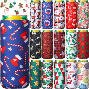16 pieces christmas beer can sleeves cooling insulated beer cup sleeves santa claus elk snowman stocking can cooler sleeves reusable drink sleeves christmas slim can cover for christmas tools supplies