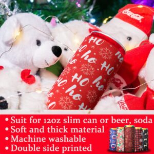 16 Pieces Christmas Beer Can Sleeves Cooling Insulated Beer Cup Sleeves Santa Claus Elk Snowman Stocking Can Cooler Sleeves Reusable Drink Sleeves Christmas Slim Can Cover for Christmas Tools Supplies