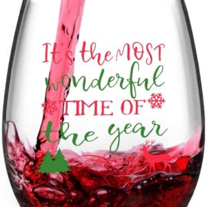 Futtumy It's the Most Wonderful Time of the Year Stemless Wine Glass 15oz, Unique Christmas Wine Glass for Men Women Mom Dad Wife Husband Friend on Christmas Birthday Wedding, Set of 4