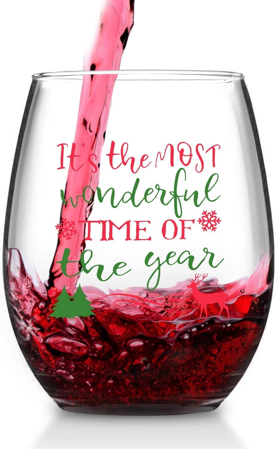 Futtumy It's the Most Wonderful Time of the Year Stemless Wine Glass 15oz, Unique Christmas Wine Glass for Men Women Mom Dad Wife Husband Friend on Christmas Birthday Wedding, Set of 4