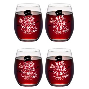 Futtumy Merry Christmas Stemless Wine Glass Set of 4, Funny Christmas Wine Glass for Friend Family Women Men Coworker, Wonderful Gift Idea for Christmas New Year, 15oz