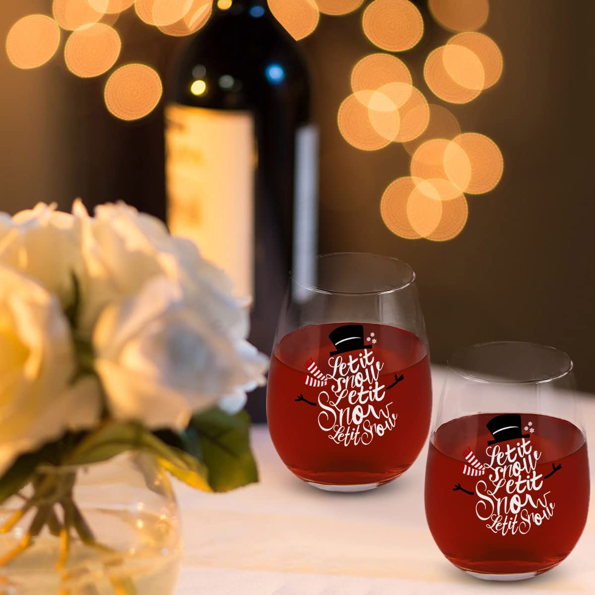 Futtumy Merry Christmas Stemless Wine Glass Set of 4, Funny Christmas Wine Glass for Friend Family Women Men Coworker, Wonderful Gift Idea for Christmas New Year, 15oz