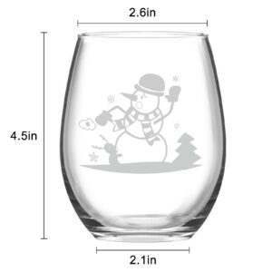 Futtumy Snowman Stemless Wine Glass Set of 4, Funny Christmas Gift for Men Friend Coworker Sister Women Family, Unique Snowman Wine Glass Set for Christmas Birthday Wedding, 15oz
