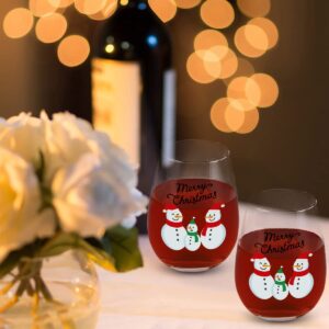 Futtumy Christmas Gift, Merry Christmas Snowmen Stemless Wine Glass for Men Women Dad Mom Friend Family, Funny 15oz Snowman Wine Glass for Christmas, Set of 4