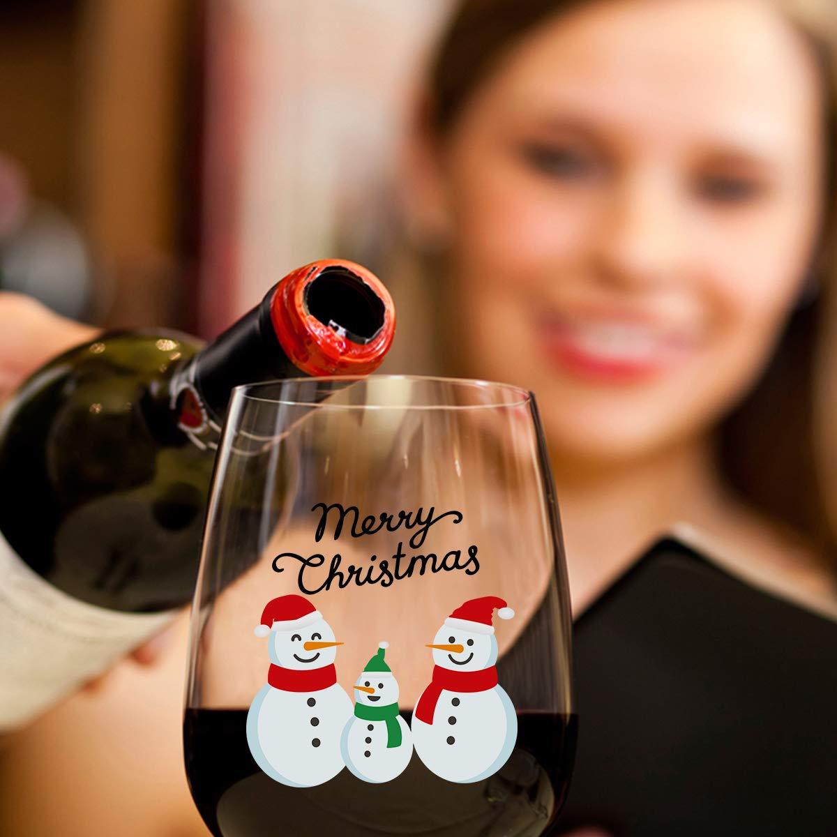 Futtumy Christmas Gift, Merry Christmas Snowmen Stemless Wine Glass for Men Women Dad Mom Friend Family, Funny 15oz Snowman Wine Glass for Christmas, Set of 4