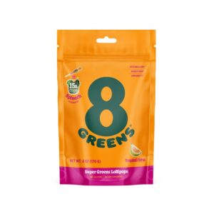 8greens daily lollipops, natural tropical citrus flavor with real super greens, greens powder, gluten-free, vegan, non-gmo (10 count)