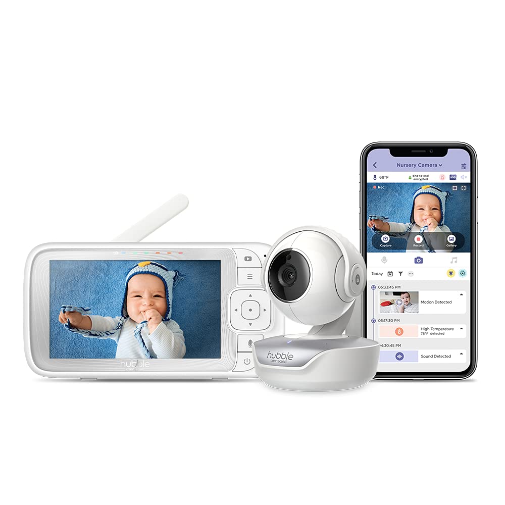 Hubble Connect 5" Smart Baby Monitor with Camera, Audio, NightVision; Pan Tilt Zoom; 2Way Talk & Room Temp Sensor, 1000ft Range, WiFi Baby Monitor with Smartphone App