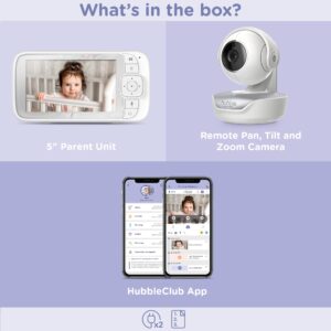 Hubble Connect 5" Smart Baby Monitor with Camera, Audio, NightVision; Pan Tilt Zoom; 2Way Talk & Room Temp Sensor, 1000ft Range, WiFi Baby Monitor with Smartphone App