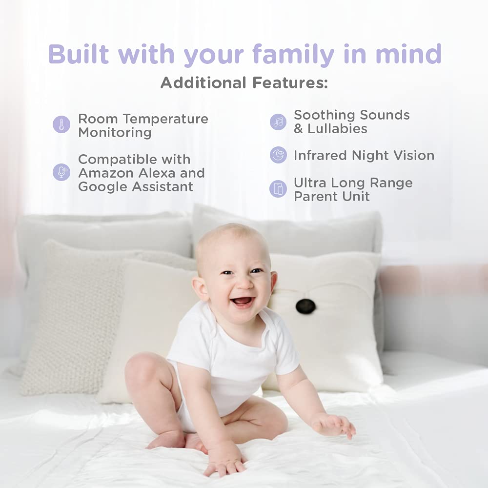 Hubble Connect 5" Smart Baby Monitor with Camera, Audio, NightVision; Pan Tilt Zoom; 2Way Talk & Room Temp Sensor, 1000ft Range, WiFi Baby Monitor with Smartphone App