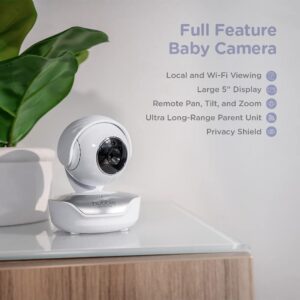 Hubble Connect 5" Smart Baby Monitor with Camera, Audio, NightVision; Pan Tilt Zoom; 2Way Talk & Room Temp Sensor, 1000ft Range, WiFi Baby Monitor with Smartphone App