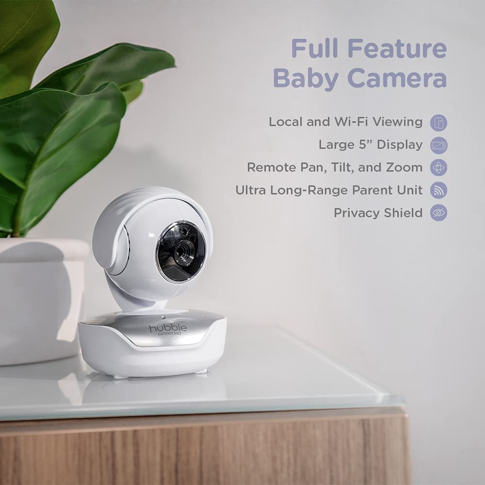 Hubble Connect 5" Smart Baby Monitor with Camera, Audio, NightVision; Pan Tilt Zoom; 2Way Talk & Room Temp Sensor, 1000ft Range, WiFi Baby Monitor with Smartphone App