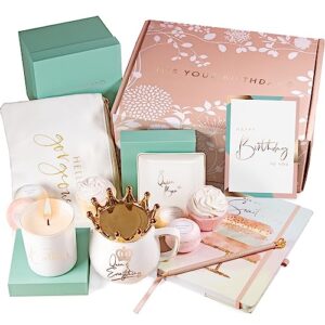 luxe england gifts happy birthday box for women – luxury gift baskets for her birthday designed in britain – high-end unique birthday gifts for women best friend, sister, daughter, mom