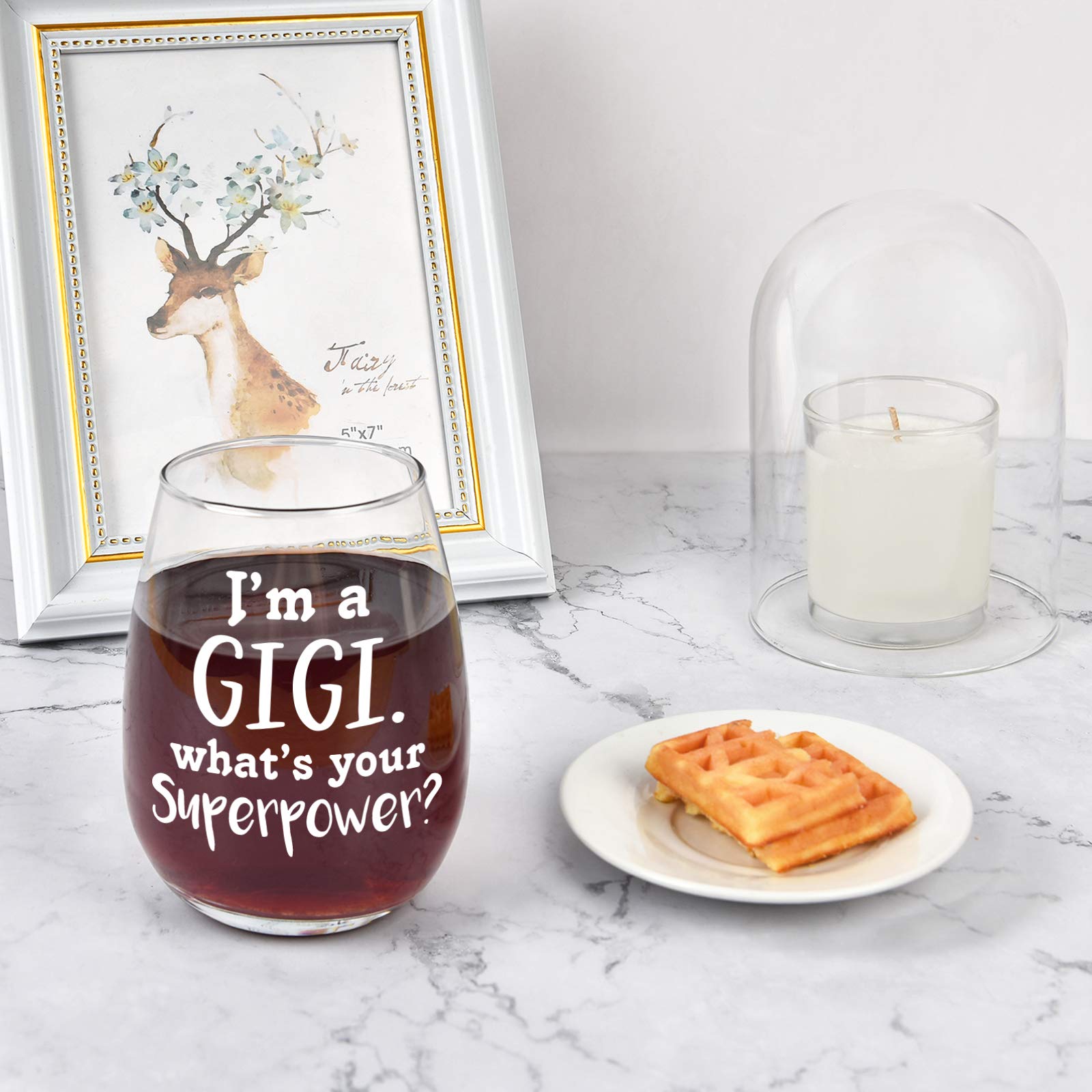 Grandma Gift - I'm A Gigi What's Your Superpower Stemless Wine Glass 15Oz, Grandma Wine Glass for Grandma, Grandmother, Gigi - Gift Idea for Mother's Day, Christmas, Birthday