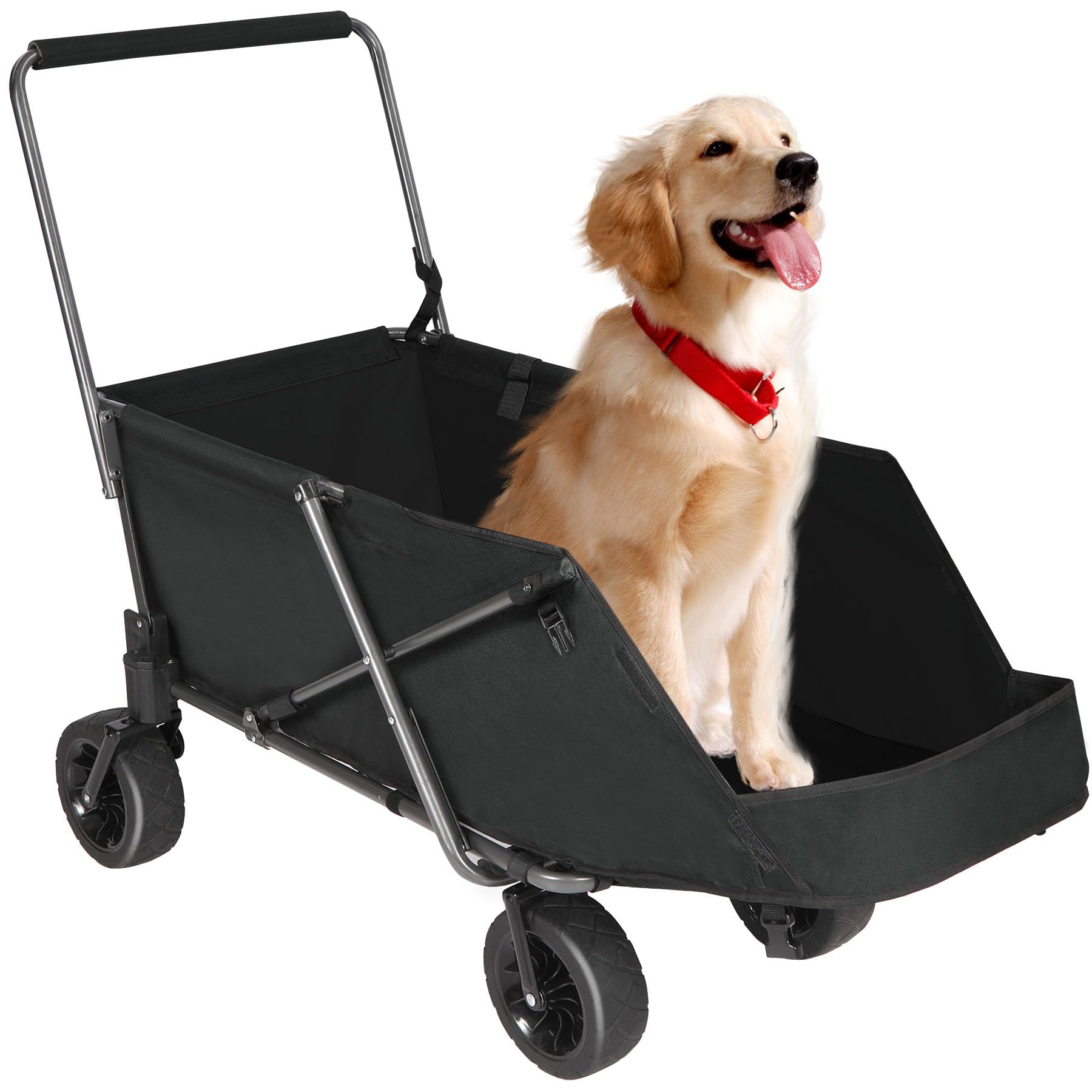 REDCAMP Folding Dog Wagon Cart with Extendable Rear End Heavy Duty, 220L Large Collapsible Utility Pet Wagon Garden Cart with Brakes for Sand Camping Sports Shopping