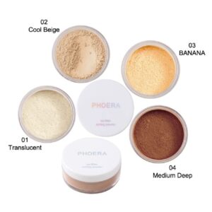 2 Pack PHOERA Setting Powder,Control Oil Brighten Skin Color Cover Blemish Whitening Face Setting Loose Powder,Helps Makeup Last Longer(102 Cool Beige)