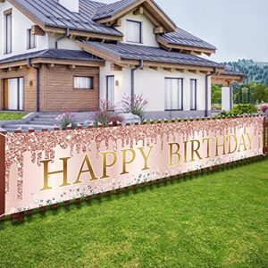 pink rose gold happy birthday banner decorations,large happy birthday yard banner sign party supplies for women, 16th 21st 30th 40th 50th birthday decor for outdoor indoor (9.8x1.6ft)