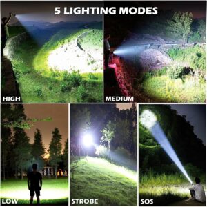 BERCOL Rechargeable LED Flashlights High Lumens, Super Bright 900,000 Lumens Flashlight with 5 Modes & Waterproof, Powerful 10000mAh High Capacity Flash Light for Camping Emergencies - 2 Pack