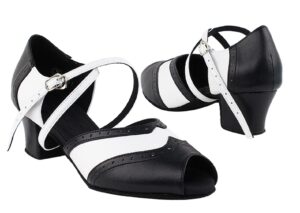 very fine ladies ballroom salsa latin practice dance shoes c6035 & 2008 black & white leather low heel comfortable (c6035 black & white leather 1.6" cuban heel, numeric_6)