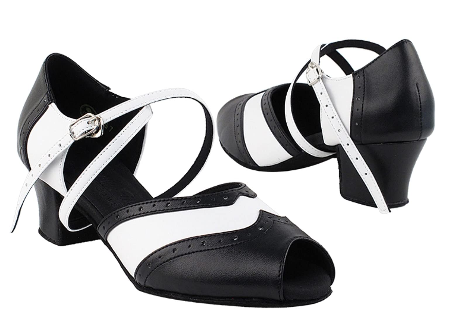 Very Fine Ladies Ballroom Salsa Latin Practice Dance Shoes C6035 & 2008 Black & White Leather Low Heel Comfortable (C6035 Black & White Leather 1.6" Cuban Heel, Numeric_6)