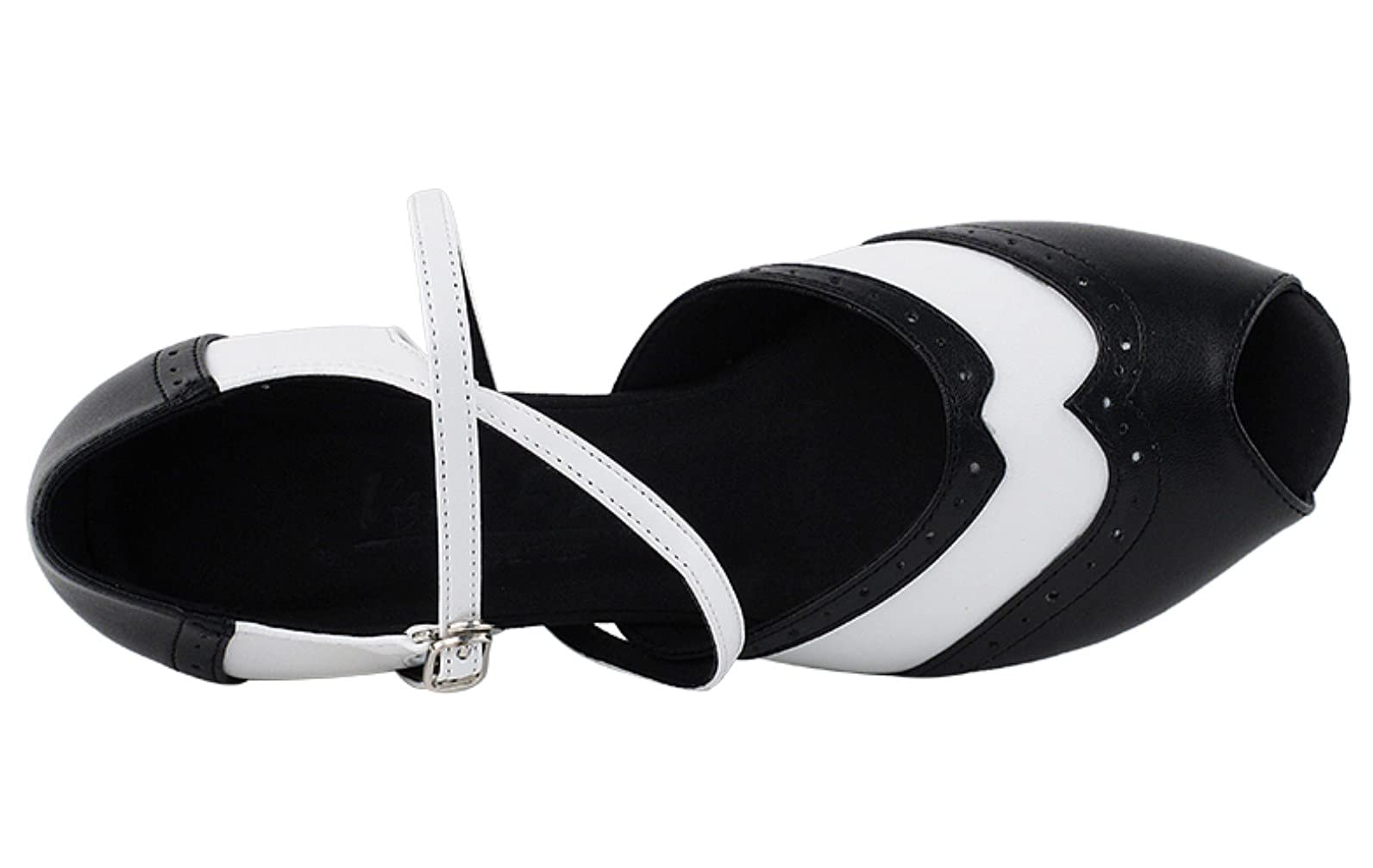 Very Fine Ladies Ballroom Salsa Latin Practice Dance Shoes C6035 & 2008 Black & White Leather Low Heel Comfortable (C6035 Black & White Leather 1.6" Cuban Heel, Numeric_6)