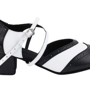 Very Fine Ladies Ballroom Salsa Latin Practice Dance Shoes C6035 & 2008 Black & White Leather Low Heel Comfortable (C6035 Black & White Leather 1.6" Cuban Heel, Numeric_6)