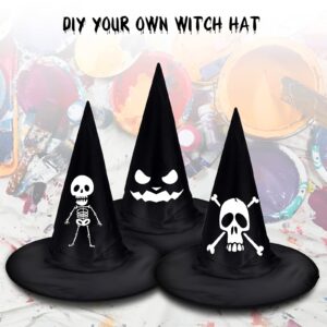LINAYE Halloween Witch Hat XXL Kit - 12 PCS Black Witch Hats with Hanging Rope,16 PCS 3D Bat,Spider Web,Creepy Cloth Halloween Hanging Decoration Wizard Hats Halloween Decorations Decor