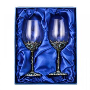 wine glasses clear handcrafted champagne glasses red wine glasses set of 2 enamel floral goblets (blue)