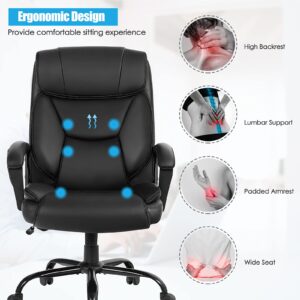 POWERSTONE Big and Tall Office Chair 500lbs PU Leather Ergonomic Massage Office Chairs Wide Seat High Back Adjustable Computer Chair Large Executive Chair Swivel Rolling Chair