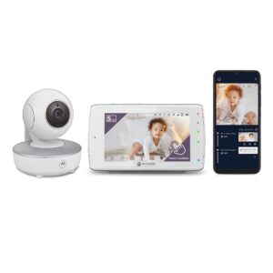 motorola baby monitor-vm36xl touchscreen 5" portable wifi video baby monitor with camera hd 720p - connects to smart phone app, 1000ft range, 2-way audio, remote pan-tilt-zoom, room temp, lullabies