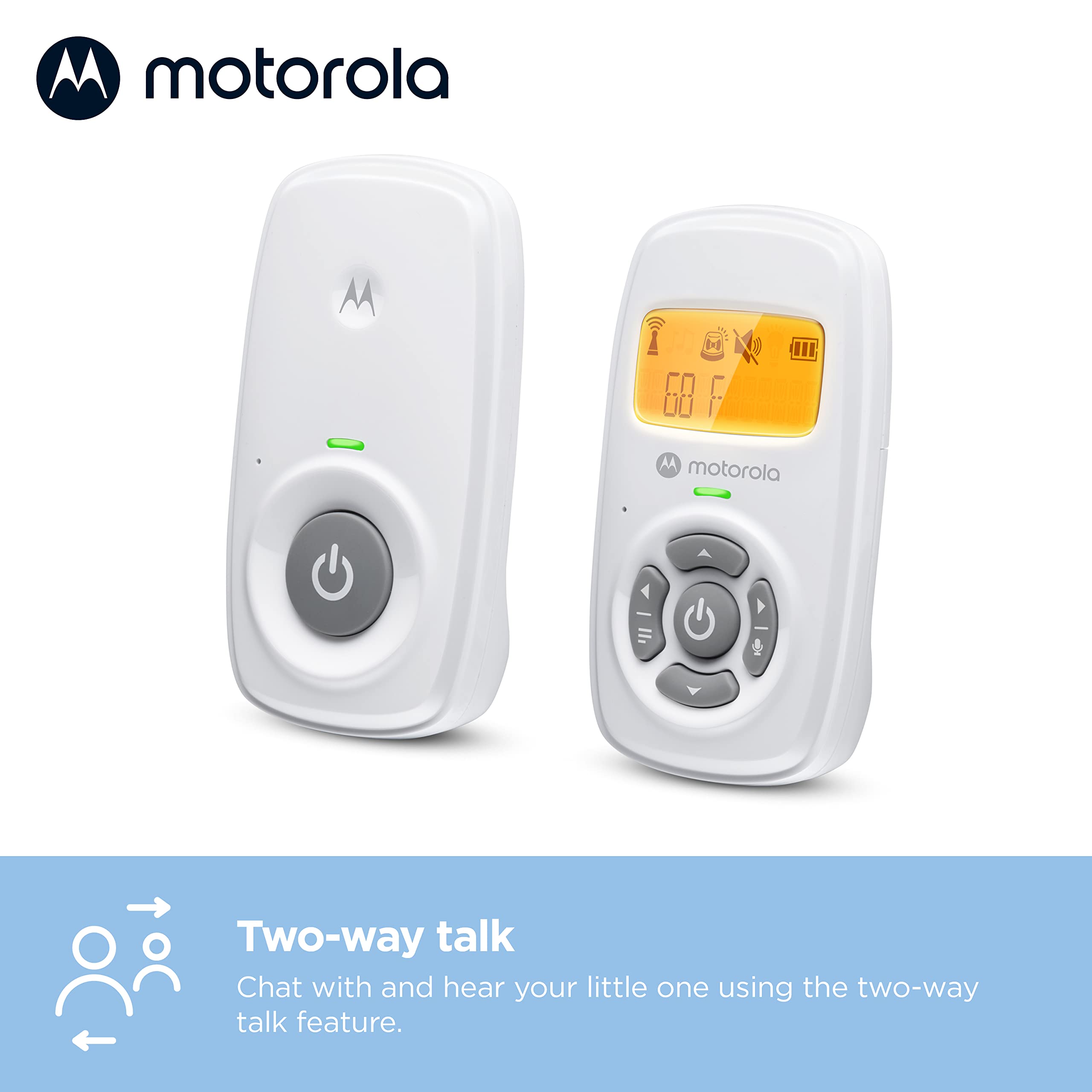 Motorola AM24 Audio Baby Monitor with LCD Screen - 1000ft Range, Secure & Private Connection, Two-Way Talk, Room Temperature Sensor, Portable Parent Unit (Built-in Rechargeable Battery)