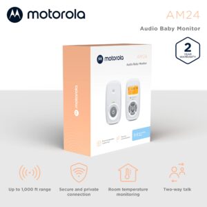 Motorola AM24 Audio Baby Monitor with LCD Screen - 1000ft Range, Secure & Private Connection, Two-Way Talk, Room Temperature Sensor, Portable Parent Unit (Built-in Rechargeable Battery)