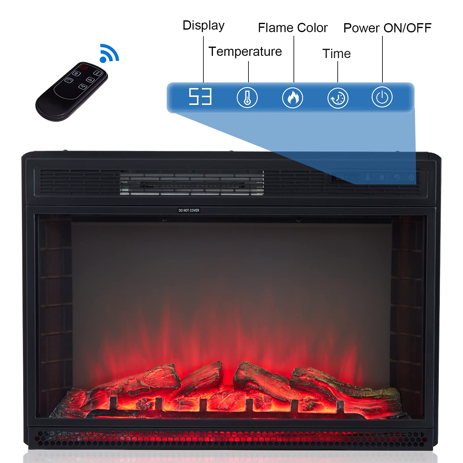 kinbor 28 Inch Electric Fireplace, in Wall Recessed Fireplace Heater with Remote Control, Touch Screen, 1500/750W, Adjustable 3 Flame Colors