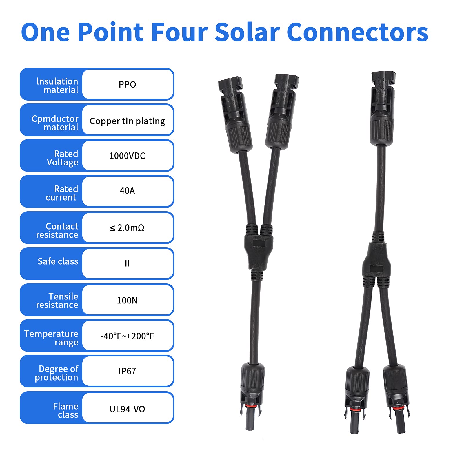 Solar Connector Y Branch Parallel Cable,Solar Panel 1 to 2 Y Cable 40A Wire Male Female 1 Pair, (MFF+FMM,30CM)