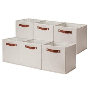 dullemelo baskets for cube storage, toys, office, closet storage cubes foldable for book,bedroom,fabric storage bin with handles(beige,11"x11"x11",6-pack)