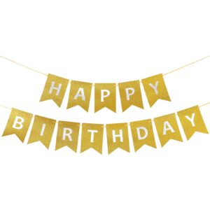 Happy Birthday Banner with Shiny Letters Glitter Happy Birthday Banner Shiny Birthday Hanging Signs Birthday Party Supplies (Gold)