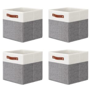 dullemelo 11x11 storage cubes, collapsible sturdy cube storage bins with handles for organizing,fabric storage cubes baskets for shelves nursery closet home organization and storage (white&grey)