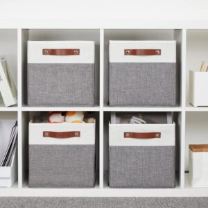 DULLEMELO 11x11 Storage Cubes, Collapsible Sturdy Cube Storage Bins With Handles for Organizing,Fabric Storage Cubes Baskets for Shelves Nursery Closet Home Organization and Storage (White&Grey)