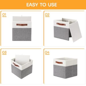 DULLEMELO 11x11 Storage Cubes, Collapsible Sturdy Cube Storage Bins With Handles for Organizing,Fabric Storage Cubes Baskets for Shelves Nursery Closet Home Organization and Storage (White&Grey)