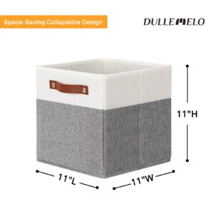 DULLEMELO 11x11 Storage Cubes, Collapsible Sturdy Cube Storage Bins With Handles for Organizing,Fabric Storage Cubes Baskets for Shelves Nursery Closet Home Organization and Storage (White&Grey)