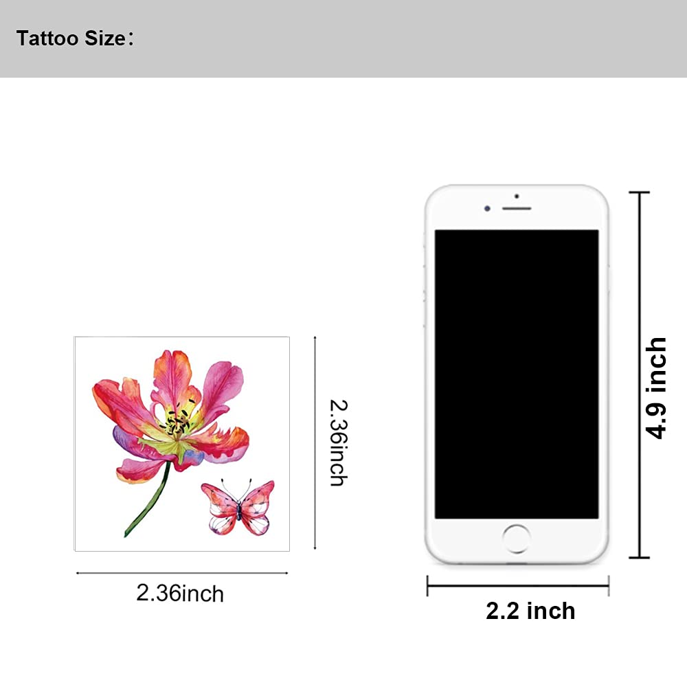 40 Sheets Flowers Temporary Tattoos Small Stickers 3D Rose Peony Lavender Leaf Butterfly Flower Collection Waterproof Fake Tattoos for Women Girl, Watercolor Floral Body Art Tattoo Stickers