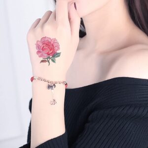 40 Sheets Flowers Temporary Tattoos Small Stickers 3D Rose Peony Lavender Leaf Butterfly Flower Collection Waterproof Fake Tattoos for Women Girl, Watercolor Floral Body Art Tattoo Stickers