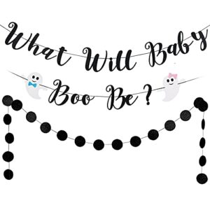 what will baby boo be banner with ghost garland halloween gender reveal banner halloween baby shower banner for halloween baby gender reveal decorations