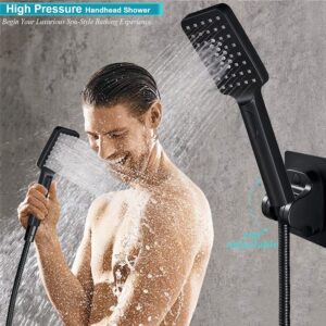 Shower Head, 10'' High Pressure Rainfall Shower Head with 3 Settings Handheld Shower Combo with 11''Extension Arm, Anti-leak Square Rain Shower Head with 78'' Hose/Holder(Matt Black Shower Heads)