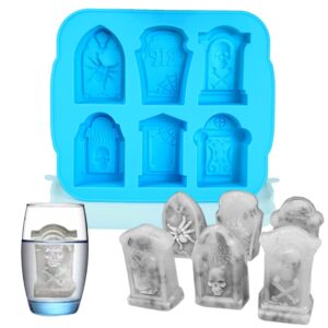 6 grid 3d tombstone silicone mold halloween skull spider gravestone rip mould candy fondant mousse cake chocolate popsicle dessert soap wax mold ice cube trays