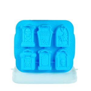 6 Grid 3D Tombstone Silicone Mold Halloween Skull Spider Gravestone RIP Mould Candy Fondant Mousse Cake Chocolate Popsicle Dessert Soap Wax Mold Ice Cube Trays